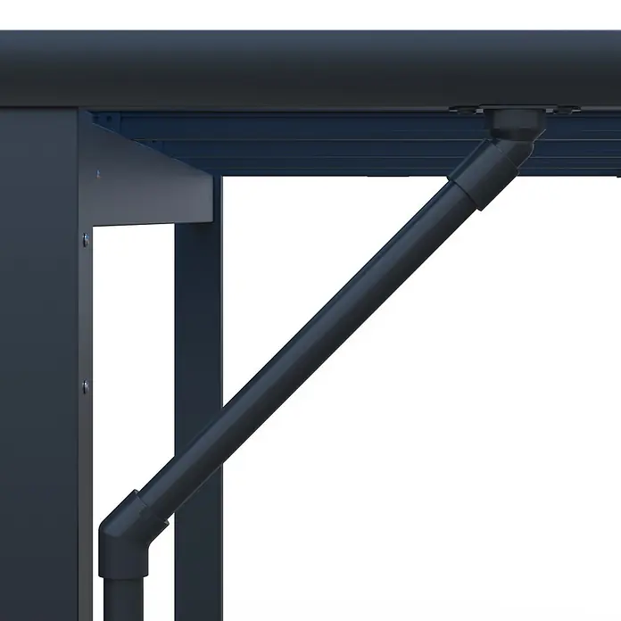 Ximax Carport Wing Plus - Außenmaß inkl. Dachüberstand (B x T): 293 x 530 cm, Einzelcarport, Anthrazit - Detail eines dunkelgrauen Pergola-Gestells mit integriertem Entwässerungssystem.