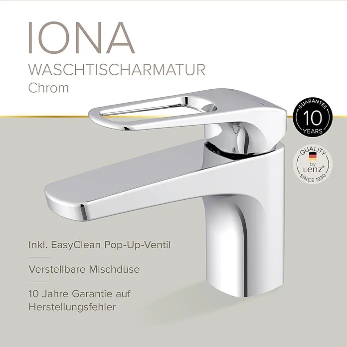 Lenz Waschtischarmatur Inoa - Chrom, Glänzend - Verchromte Einhebel-Waschtischarmatur mit schlankem, modernem Design.
