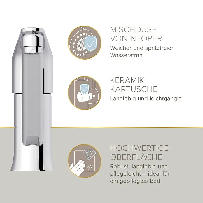 Lenz Spültischarmatur Kela - Niederdruck, Chrom, Glänzend - Ein verchromter Wasserhahn mit Funktionen für weichen Wasserstrahl, langlebige Keramikkartusche und pflegeleichte Oberfläche.