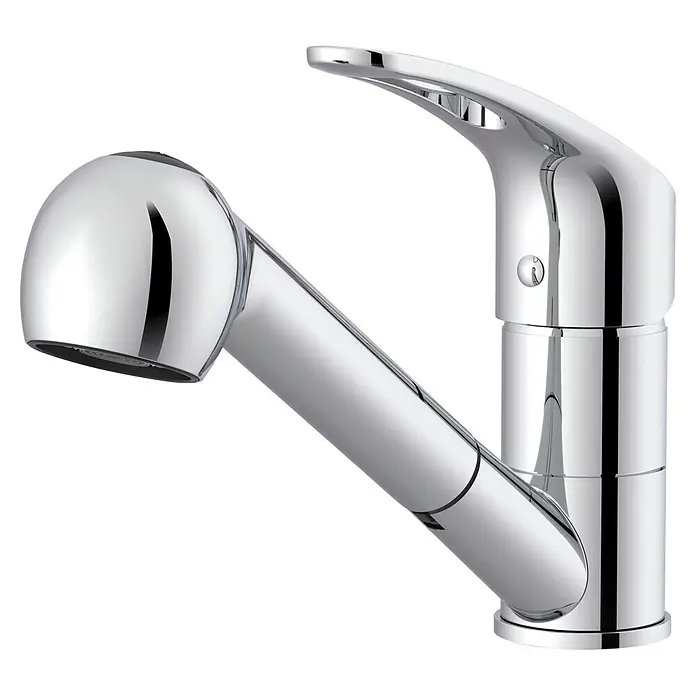 Lenz Spültischarmatur Kela - Hochdruck, Chrom, Glänzend, Mit Handbrause - Verchromte Küchenarmatur mit geschwungenem Design und ausziehbarer Brause.