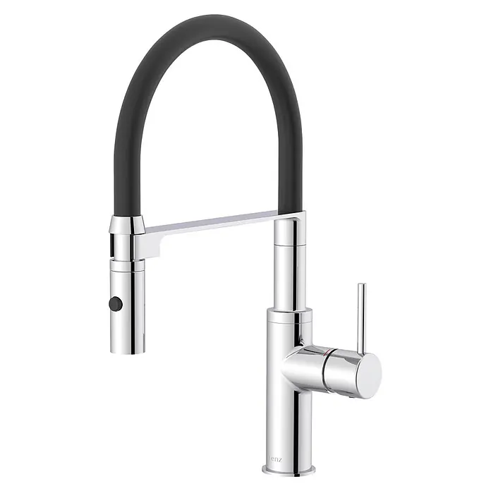 Lenz Spültischarmatur Nalu - Chrom/Schwarz, Glänzend - Chrom Küchenarmatur mit schwarzem flexiblen Auslauf und Einhebelgriff.