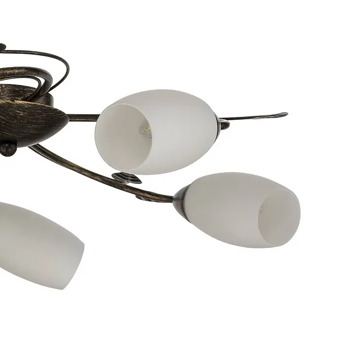 Lindby Deckenleuchte Stefania - L x B x H: 58 x 58 x 12 cm, braun / rost, E14 - Deckenleuchte aus Antikbronze mit mehreren Armen, milchigen Glasschirmen und dekorativen Metallarbeiten.