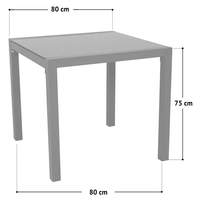 SVITA Gartenmöbel-Set - 5 -tlg., Textilene, gehärtetes Sicherheitsglas (5 mm), pulverbeschichtetes Aluminium, Rückenlehne verstellbar, Anthrazit - Quadratischer grauer Tisch, 80x80x75 cm, für drinnen und draußen.