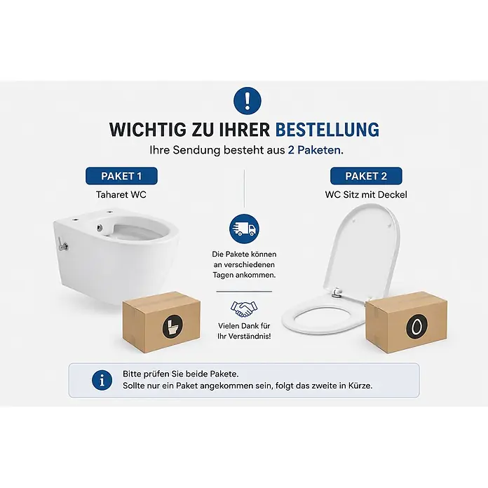 Glasdeals Wand-Dusch-WC TAHARET - Spülrandlos, Spülform: Tief, WC Abgang: Waagerecht, Weiß - Wichtige Info: Ihr Taharet WC und der WC-Sitz kommen in zwei separaten Paketen, die an unterschiedlichen Tagen eintreffen können.