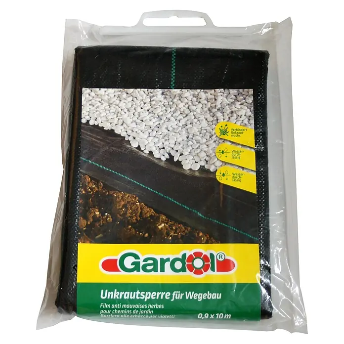 Gardol Unkrautabwehrgewebe - L x B: 10 x 0,9 m - Schwarzes Gardol Unkrautvlies, 0,9x10m, in Klarsichtverpackung. Verhindert Unkraut & ist wasserdurchlässig.