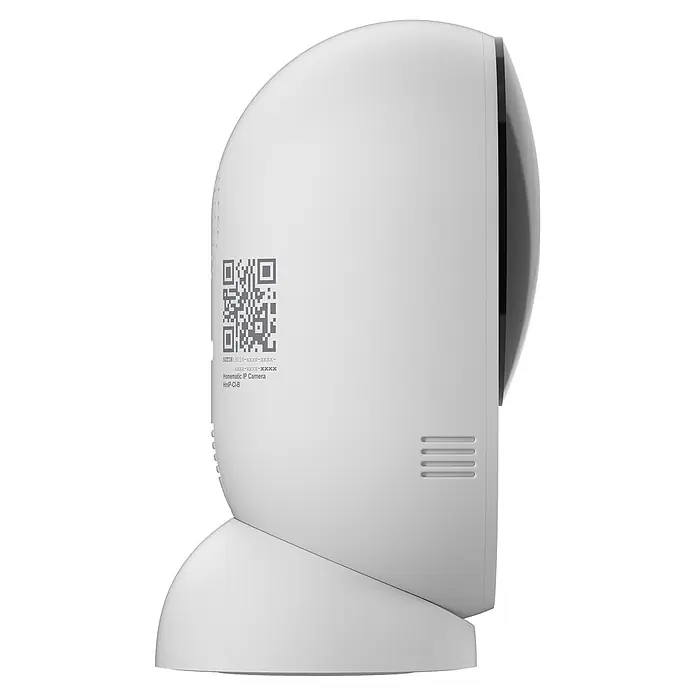 Homematic IP Innenkamera Smart Home HmIP-CI-B - Weiß - Weiße Homematic IP Kamera (HmIP-CI-B) in Seitenansicht mit QR-Code.