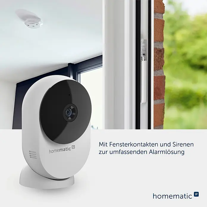 Homematic IP Innenkamera Smart Home HmIP-CI-B - Weiß - Weiße Smart-Home-Kamera, Rauchmelder und Fensterkontaktsensor für eine umfassende Alarmlösung.