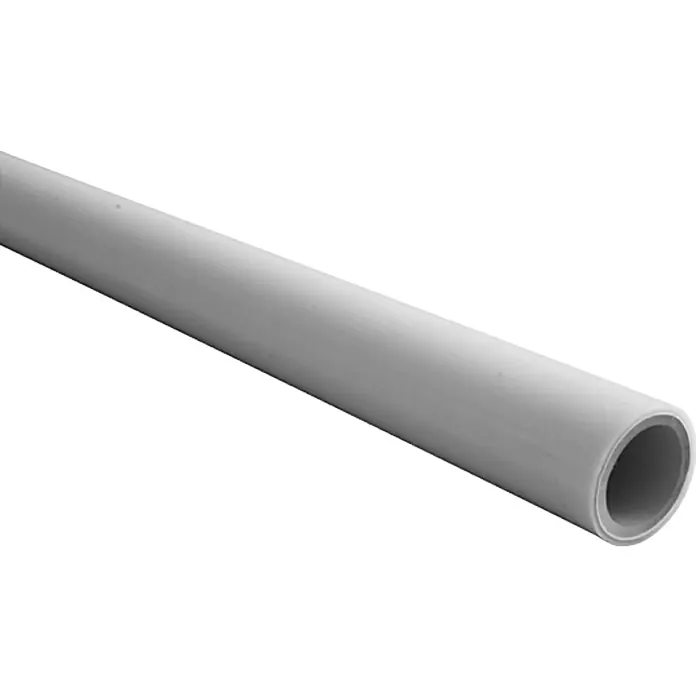Comisa Alu-Verbundrohr - Durchmesser: 20 mm, Länge: 100 m - Nahaufnahme eines glatten, grauen Kunststoffrohrs, das für Sanitär- oder Bauanwendungen geeignet ist und eine saubere Ästhetik aufweist.