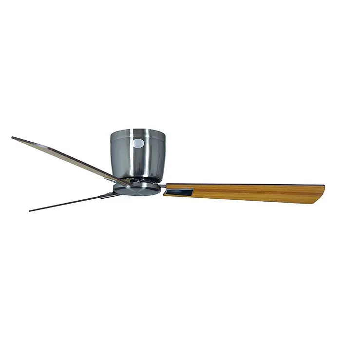 Vam Deckenventilator Energiespar Deckenventilator LUNA 132 cm Nickel Teak-Rosenholzflügel - WEIß-PINIE, 1.320 mm, 31 W - Moderner Deckenventilator mit gebürstetem Metallgehäuse und drei hellen Holzflügeln.