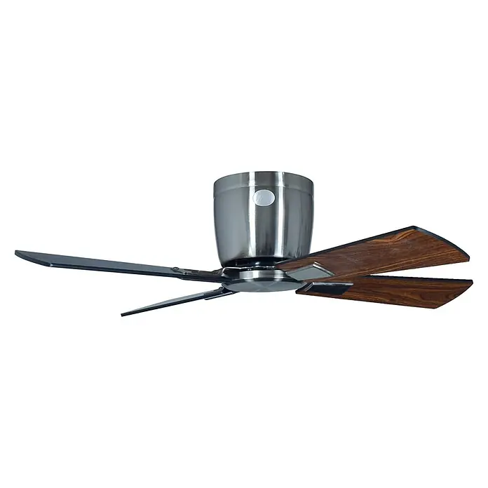 Vam Deckenventilator Energiespar Deckenventilator LUNA 107 cm Nickel silber-Walnussflügel - SILBER-WALNUSS, 1.070 mm, 31 W - Deckenventilator zur Deckenmontage mit Gehäuse aus gebürstetem Metall und fünf wendbaren Dunkelholz-/Schwarz-Flügeln.
