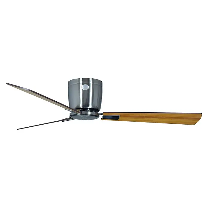 Vam Deckenventilator Energiespar Deckenventilator LUNA 112 cm Nickel Teak-Rosenholzflügel - WEIß-PINIE, 920 mm, 31 W - Moderner Deckenventilator aus gebürstetem Metall mit drei hellen Holzflügeln.