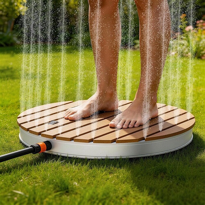 myPool Bodendusche (Ø x H: 72 x 11 cm, Verbundwerkstoff, Weiss/Holzoptik) | BAUHAUS