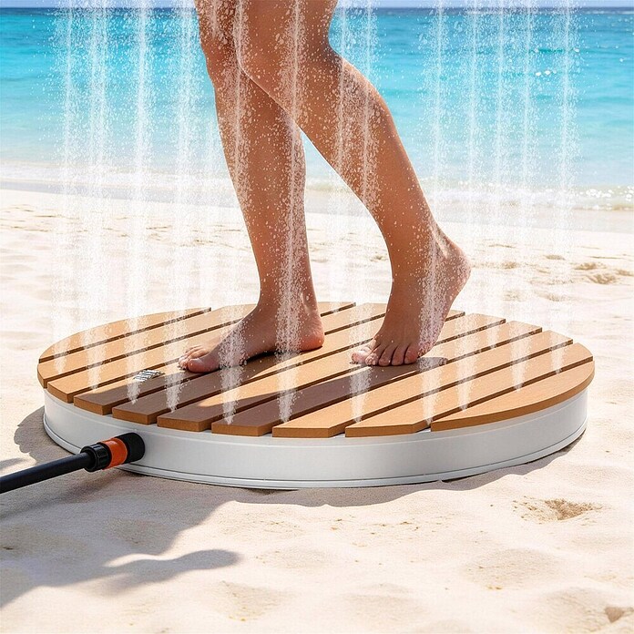 myPool Bodendusche (Ø x H: 72 x 11 cm, Verbundwerkstoff, Weiss/Holzoptik) | BAUHAUS