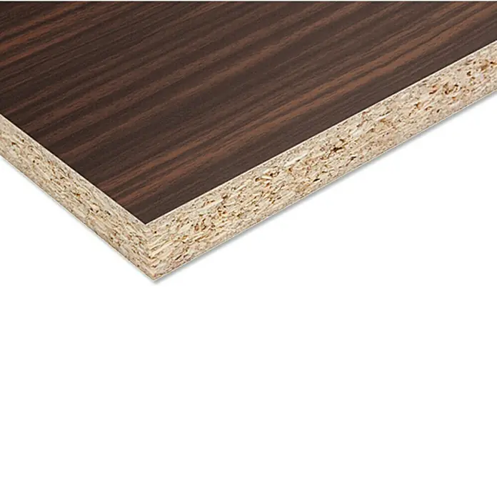 Spanplatte nach Maß - Stärke: 19 mm, L x B: 265,5 x 210 cm, Macassar - Ansicht einer Spanplatte mit dunkler Holzmaserung. Ideal für Möbelbau und Innenausbau.