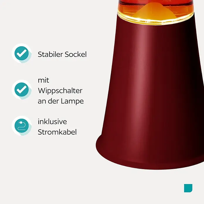 Eglo Lavalampe - 2,2 W, Ø x H: 10,9 x 39,5 cm, Rot/Orange, Farbe Gehäuse: Bordeaux - Dunkelroter Lampensockel mit leuchtend orangefarbener Flüssigkeit, stabiles Design.