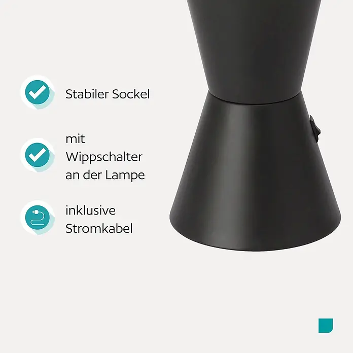 Eglo Lavalampe - 2,2 W, Ø x H: 105 x 360 mm, Grün/Weiß, Farbe Gehäuse: Schwarz - Schwarzer Lampenfuß in Sanduhrform mit Wippschalter und Text zu stabilem Sockel und inklusivem Stromkabel.