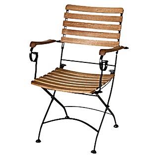 Sunfun Moni Silla de jardín (Con reposabrazos, Acacia, Abatible, Natural, Negro, An x Pr x Al: 57 x 55 x 88 cm)