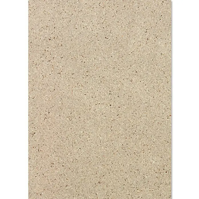 Rohspanplatte nach Maß I - Stärke: 12 mm, L x B: 280 x 207 cm - Nahaufnahme einer hellbeigen Quarzkomposit-Arbeitsplatte mit einer leicht gesprenkelten Textur, die für Küchen und Bäder geeignet ist.