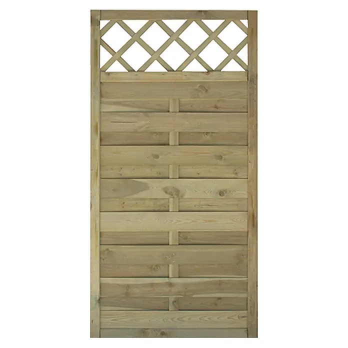 Sichtschutzelement Roma - B x H: 90 x 180 cm, Holz, Grün - Ein rechteckiges, hölzernes Gartenzaunfeld mit einem Gittermuster im oberen Bereich, das für Privatsphäre und Dekoration im Garten sorgt.