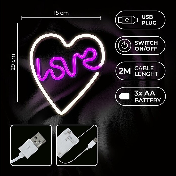 Lámpara LED decorativa Corazón (Blanco/Morado, Corazón, An x Al: 15 x 29 cm) | BAUHAUS