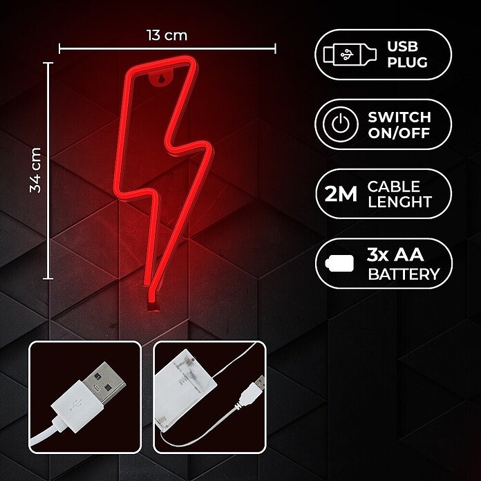 Lámpara LED decorativa Rayo Rojo (1,32 W, Blanco, Rayo Rojo, An x Al: 13 x 34 cm) | BAUHAUS
