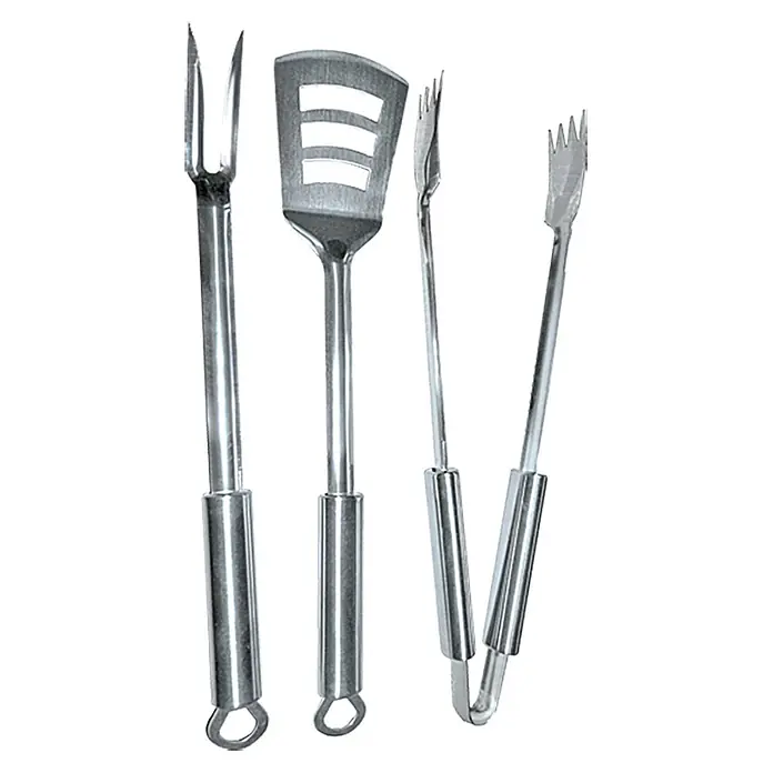 Grillstar Utensilios para barbacoa - 3 pzs., Acero inoxidable - Set de utensilios de barbacoa con pinzas de acero inoxidable, volteador y tenedor de carne para asar a la perfección.