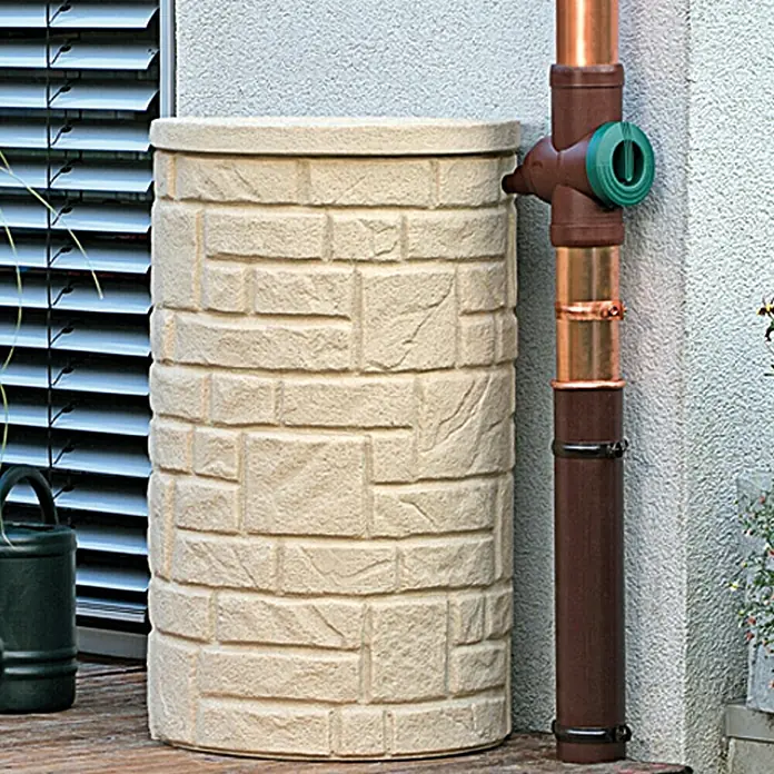Arves Regenspeicher Arcado - 230 l, Sandsteinfarben, 1 Stk. - Regenwassertank mit Steinoptik und Regensammler. Praktische und dekorative Lösung zur Wassergewinnung im Garten.