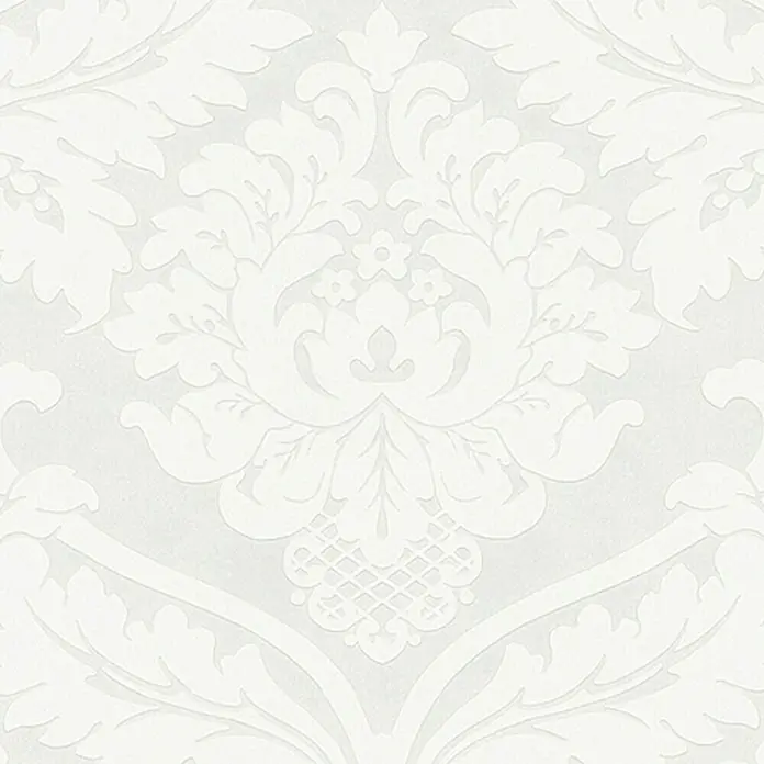 A.S. Création Vliestapete Flock - Metallic/Weiß, Ornament, 10,05 x 0,53 m - Elegante Tapete mit Damastmuster in Weiß. Die dezente Struktur und das klassische Design machen sie zu einem zeitlosen Hingucker.