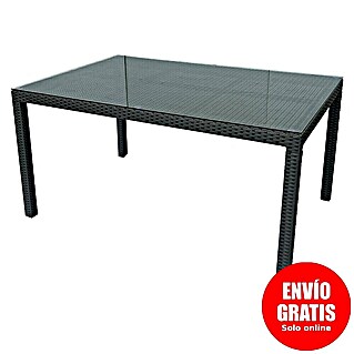 Sunfun Mesa de jardín Neila (L x An x Al: 150 x 100 x 75 cm, Aluminio/Ratán sintético, Gris plata)