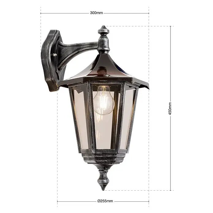 Orion Leuchten Außenwandleuchte Hermine - 60 W, Schwarz, Klar, IP43 - Wandmontierte Außenlaterne mit gealtertem dunklem Metallfinish und klaren Glasscheiben.