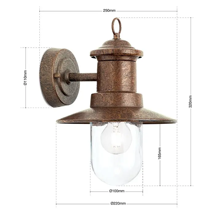 Orion Leuchten Außenwandleuchte Leonie - 60 W, Braun, Klar, IP44 - Rustikale bronzefarbene Außenwandleuchte mit klarem Glasschirm und sichtbaren Maßen.