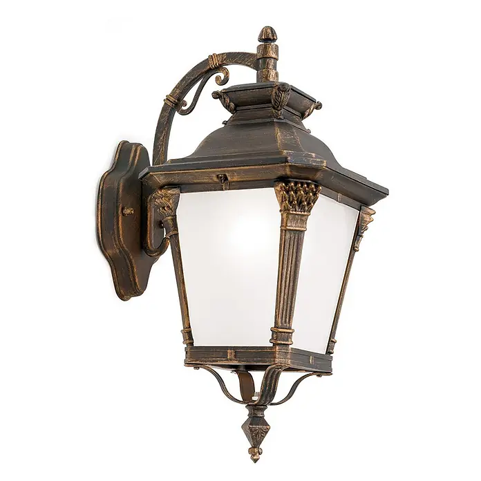 Orion Leuchten Außenwandleuchte Aiko - 60 W, Braun, Matt, IP23 - Klassische Wandleuchte in Antikbronze mit mattiertem Glas für den Außenbereich.