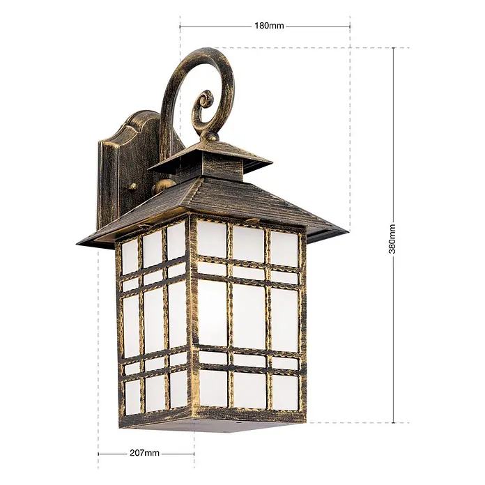Orion Leuchten Außenwandleuchte Kiko - 60 W, Braun, Matt, IP44 - Antike Bronze-Außenwandlaterne mit satinierten Glasscheiben und dekorativer Scroll-Halterung.