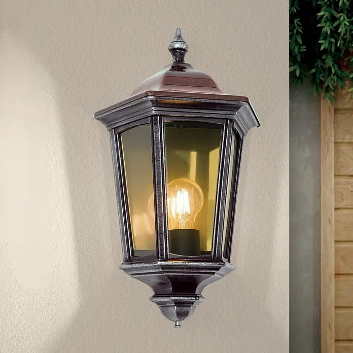 Orion Leuchten Außenwandleuchte Hermine - 60 W, Schwarz, Klar, IP44 - Antike Wandlaterne aus Bronze mit Klarglas und beleuchteter LED-Glühbirne.
