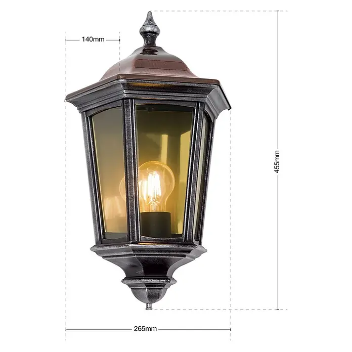 Orion Leuchten Außenwandleuchte Hermine - 60 W, Schwarz, Klar, IP44 - Antike Außenlaterne, grau/bronze lackiert, mit klaren Glasscheiben und sichtbarer Glühbirne.