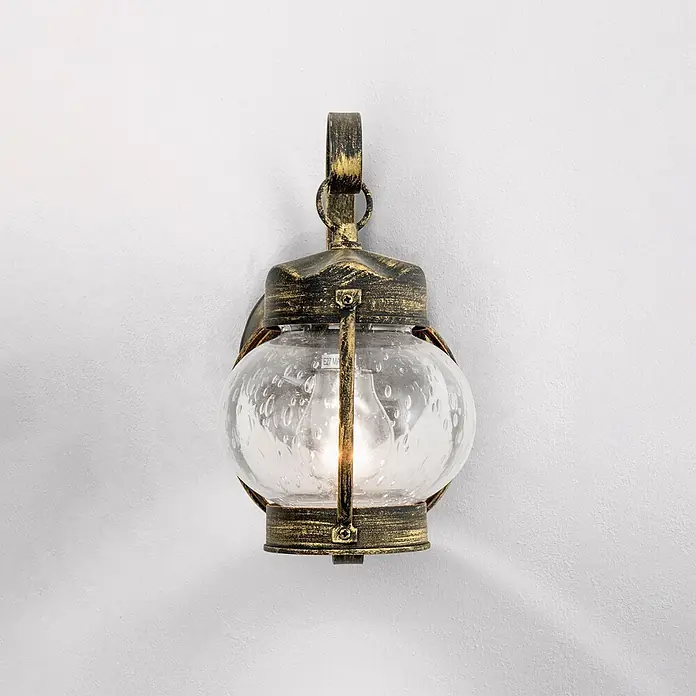 Orion Leuchten Außenwandleuchte Taverna - 60 W, Schwarz, Klar, IP23 - Wandmontierte Außenlaterne in Antikbronze mit klarem, blasigem Glasglobus, beleuchtet.