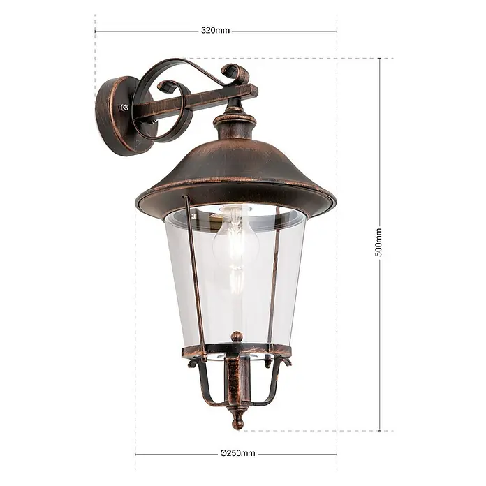 Orion Leuchten Außenwandleuchte Kenzo - 60 W, Schwarz, Klar, IP44 - Wandlaterne aus rustikalem Bronze mit Klarglas für den Außenbereich im klassischen Stil.