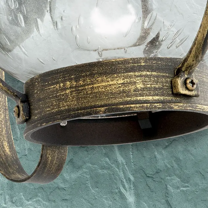Orion Leuchten Außenwandleuchte Taverna - 60 W, Schwarz, Klar, IP23 - Distressed bronze-goldene Metallleuchtenbasis mit klarem, blasigem Glasschirm.