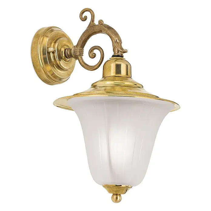 Orion Leuchten Außenwandleuchte Yard - 60 W, Gold, Matt, IP43 - Verzierte Wandleuchte aus Messing mit geriffelter Milchglasschale.