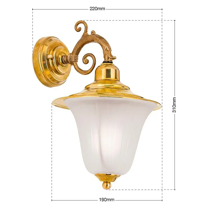 Orion Leuchten Außenwandleuchte Yard - 60 W, Gold, Matt, IP43 - Messing-Wandleuchte mit mattiertem, glockenförmigem Glasschirm.