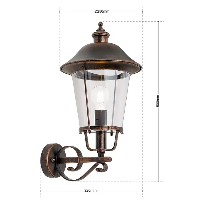 Orion Leuchten Außenwandleuchte Kenzo - 60 W, Schwarz, Klar, IP44 - Antik-Bronzewandlaterne mit Klarglasschirm für den Außenbereich im klassischen Design.