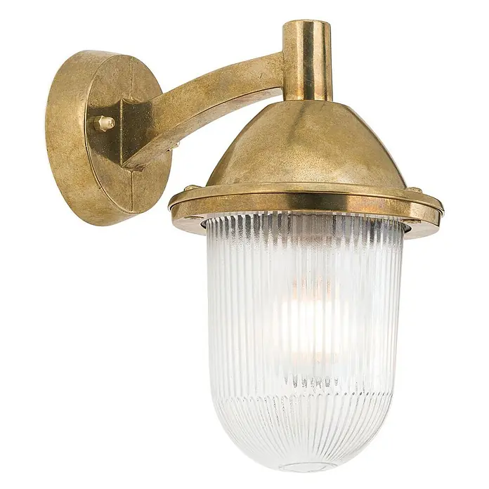 Orion Leuchten Außenwandleuchte York - 60 W, Gold, Klar, IP54 - Messingfarbene Wandaußenleuchte mit geripptem Glasschirm.