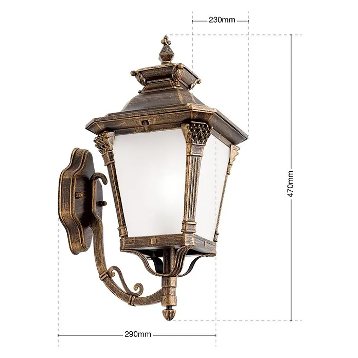 Orion Leuchten Außenwandleuchte Aiko - 60 W, Braun, Matt, IP23 - Wandmontierte klassische Außenlaterne in Altbronze mit Milchglasplatten.
