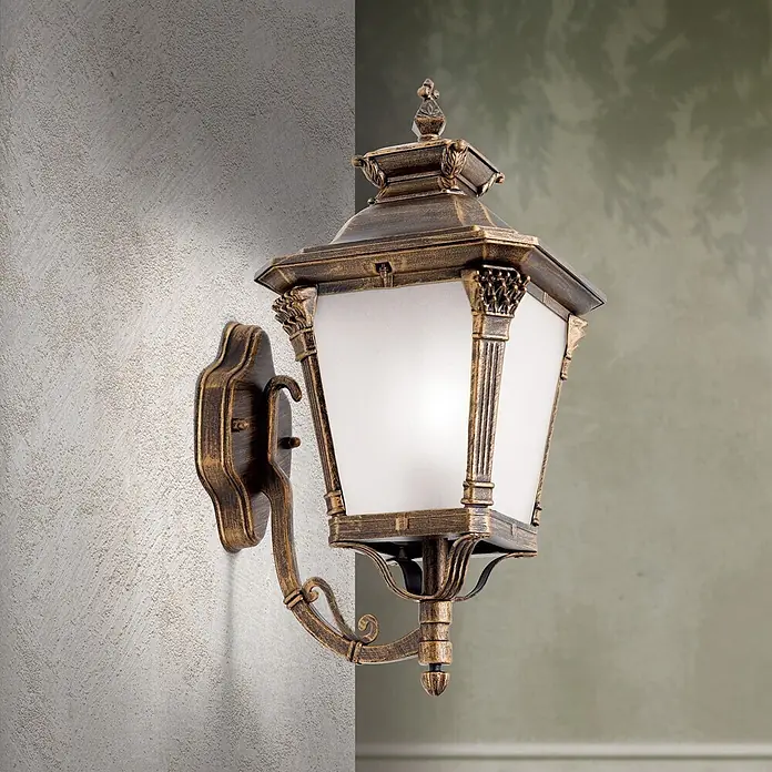 Orion Leuchten Außenwandleuchte Aiko - 60 W, Braun, Matt, IP23 - Antike Bronze Außenwandlampe mit Milchglasscheiben.