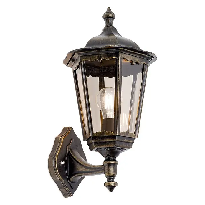 Orion Leuchten Außenwandleuchte Puchberg - 60 W, Schwarz, Klar, IP43 - Antike Bronzewandlaterne für den Außenbereich mit Klarglas und leuchtender Glühbirne.
