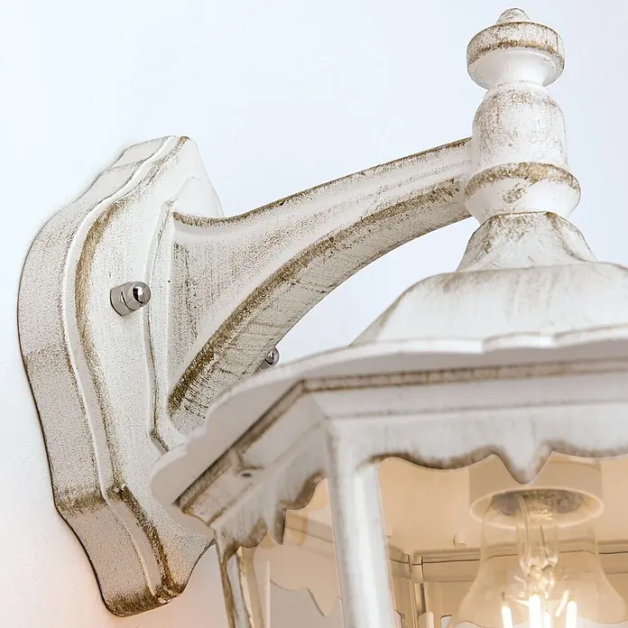 Orion Leuchten Außenwandleuchte Puchberg - 60 W, Weiß, Klar, IP43 - Weiße, patinierte Außenwandleuchte im klassischen Laternen-Design.