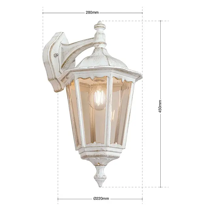 Orion Leuchten Außenwandleuchte Puchberg - 60 W, Weiß, Klar, IP43 - Weiße Wandlaterne im Vintage-Look mit Klarglas für den Außenbereich.