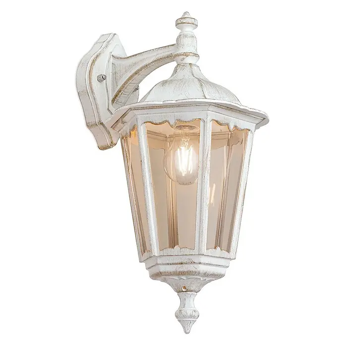 Orion Leuchten Außenwandleuchte Puchberg - 60 W, Weiß, Klar, IP43 - Verwitterte weiße Außenwandleuchte mit gealtertem Finish, Klarglas und freiliegender Glühbirne.