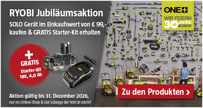 Jubiläumsaktion Ryobi mit gratis Starter-Kit