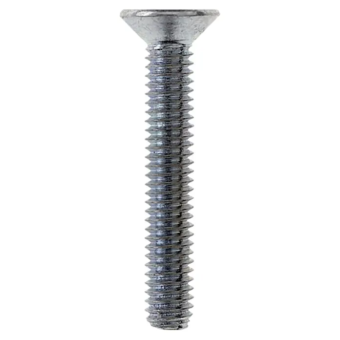 Profi Depot Tornillo de cabeza hueca hexagonal - M 5, Largo: 10 mm, 100 ud., Zincado - Primer plano de un tornillo metálico de cabeza plana avellanada con rosca, perfecto para superficies lisas.
